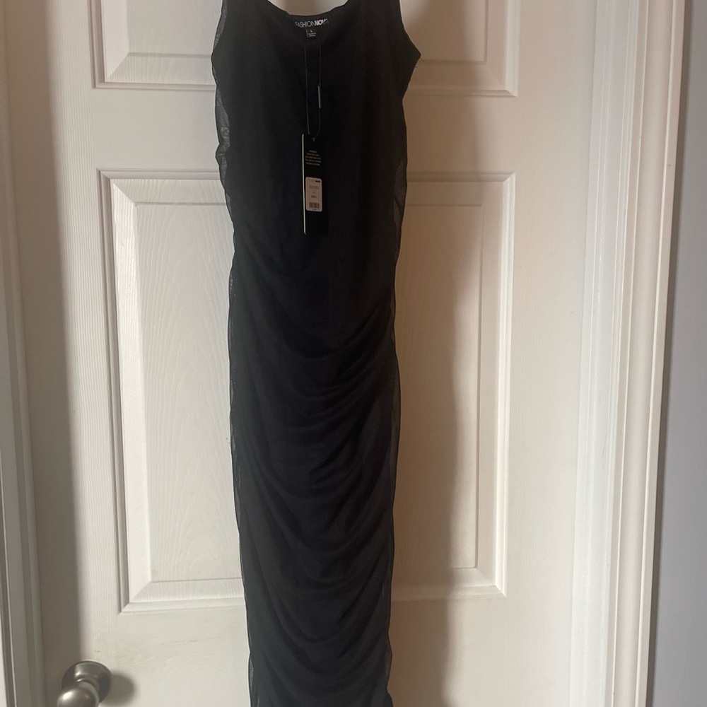Fashion Nova Black Ruched Halter Maxi Dress